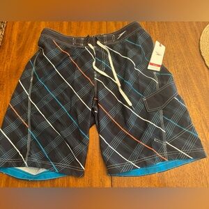 Speedo Men’s Size Large Plaid Navy Watershorts Swim Suit Trunks Cargo Pocket NWT